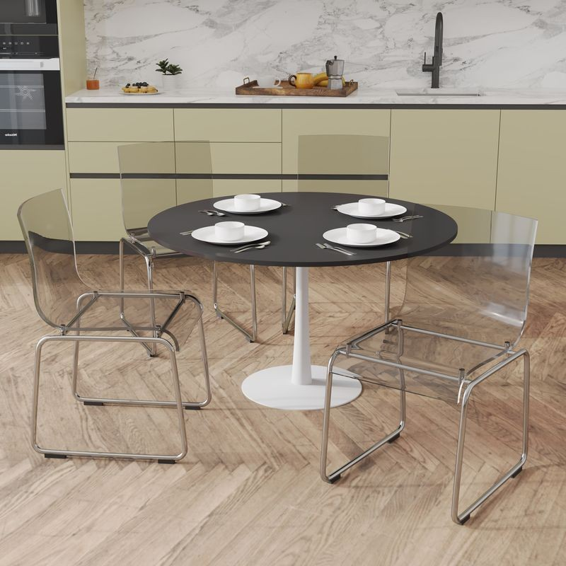 LeisureMod Lima Modern Acrylic Chair Clear in Dining Room.
