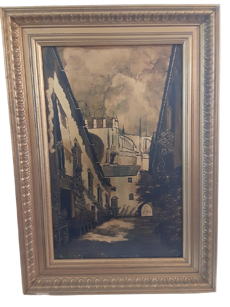 Golden Style Painting Signed by Artist Front with Frame