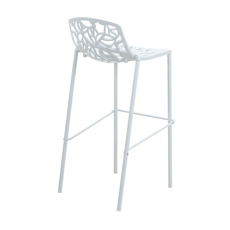 LeisureMod Devon Mid-Century Modern Aluminum Bar Stool with Powder Coated Frame and Footrest White Back View.