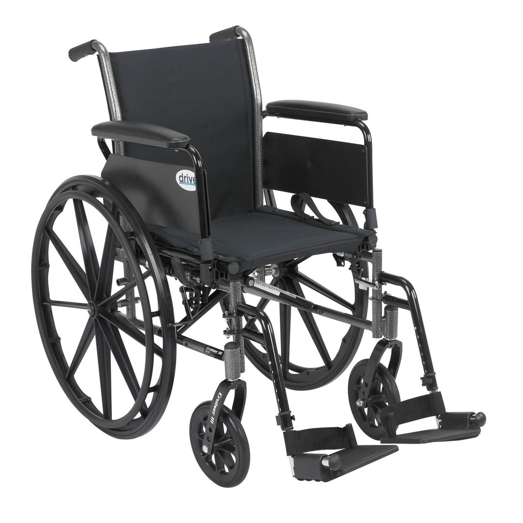 Cruiser III Light Weight Wheelchair with Flip Back Removable Arms, Full Arms, Swing Away Footrests, 20" Seat
