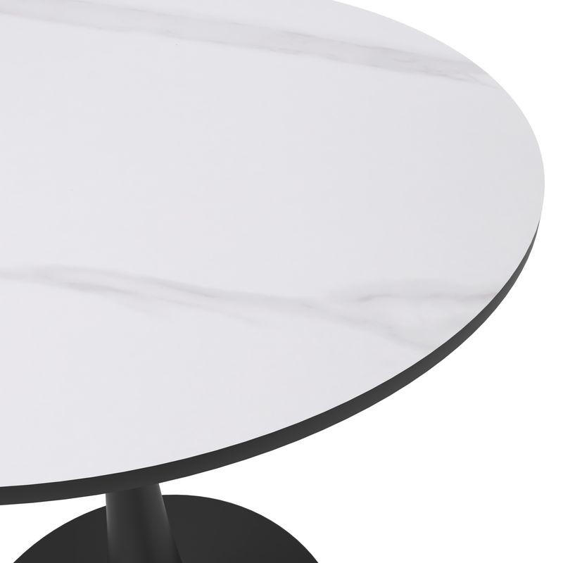 Leisuremod Bristol 27 Round Dining Table Black Base with White Sintered Stone Top Closeup.