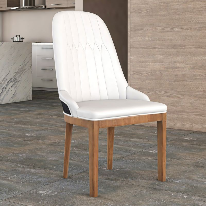 Leisuremod Verisma Collection Modern Wooden Dining Chair in Black Fabric with White Front with Background.