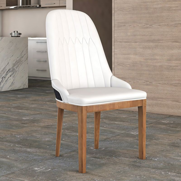 Leisuremod Verisma Collection Modern Wooden Dining Chair in Black Fabric with White Front with Background.