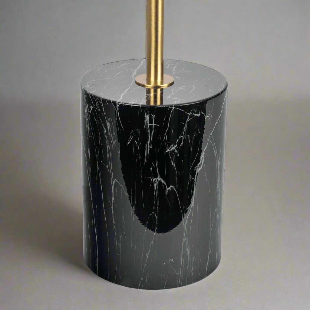 Nova Hydro Black Table Lamp with On and Off Switch Double Lamp with Faux Marble Base View.