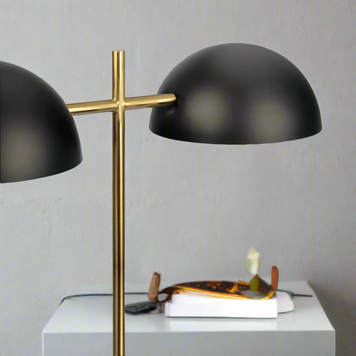 Nova Hydro Black Table Lamp with On and Off Switch Double Lamp with Faux Marble Base Angle View.