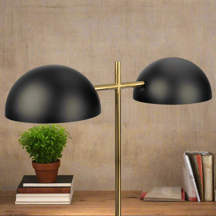 Nova Hydro Black Table Lamp with On and Off Switch Double Lamp with Faux Marble Base Zoomed.