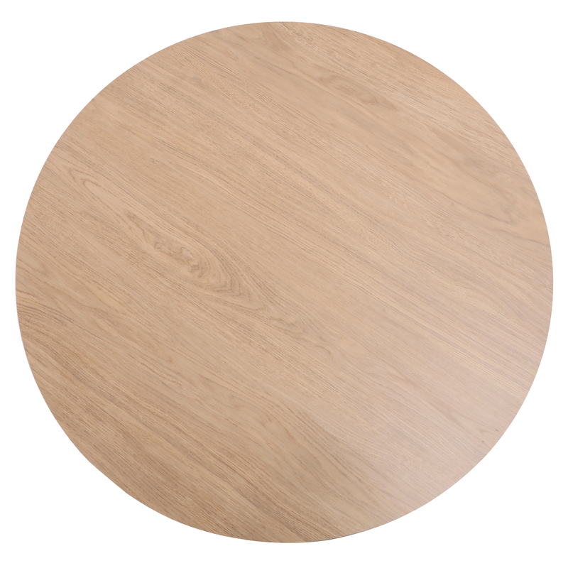 LeisureMod Bristol 27" Round Dining Table Black Base with Sintered Stone Natural Wood Top Closeup.