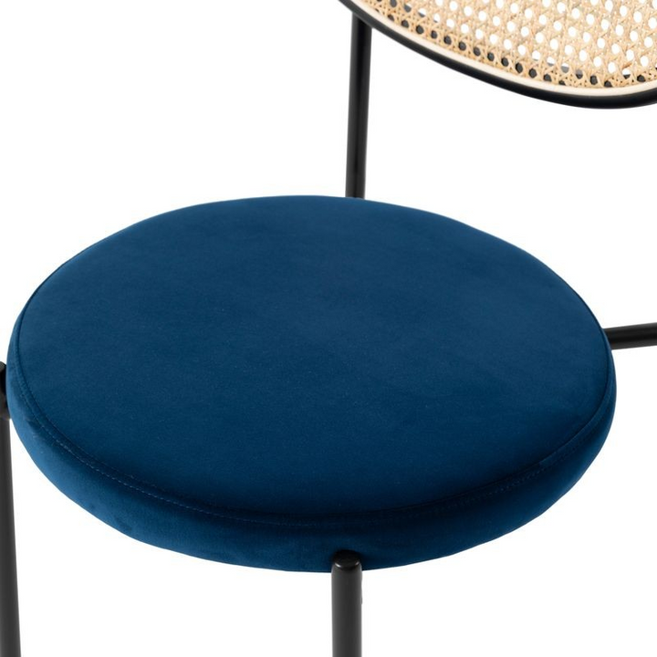 LeisureMod Euston Modern Wicker Dining Chair with Velvet Round Seat Navy Blue Top View.