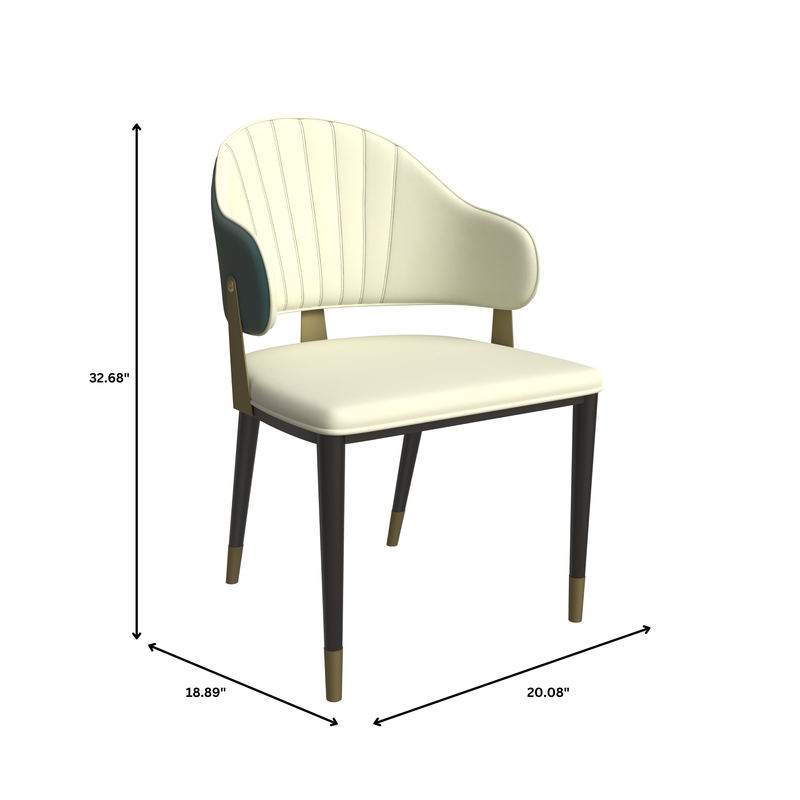 White chair with dimensions marked on a white background.