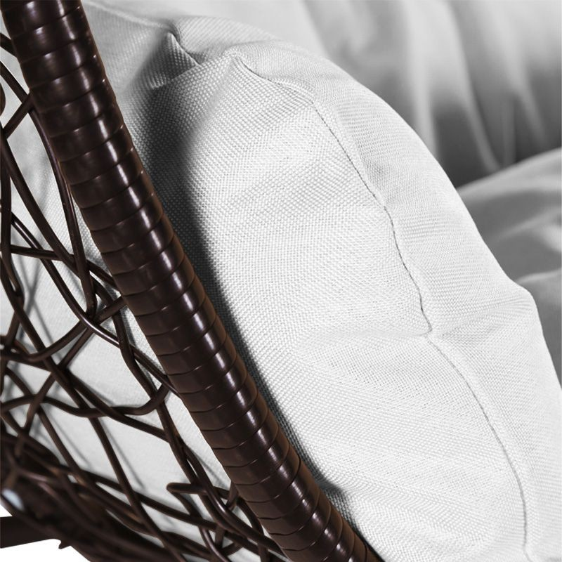 Leisuremod Recluse Collection Modern Outdoor Swing Chair Brown Frame with ES57 White Cushion Closeup.