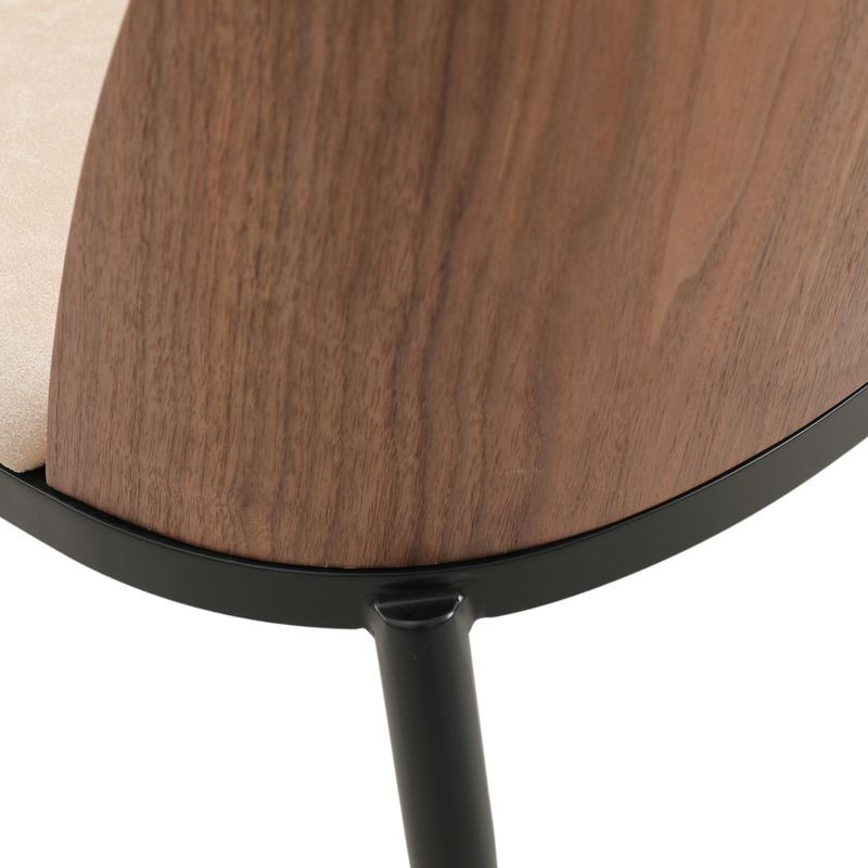LeisureMod Tule Mid-Century Modern Dining Side Chair with Leather Seat and Powder-Coated Steel Frame for Kitchen and Dining Room Walnut/Light Brown Zoomed In.