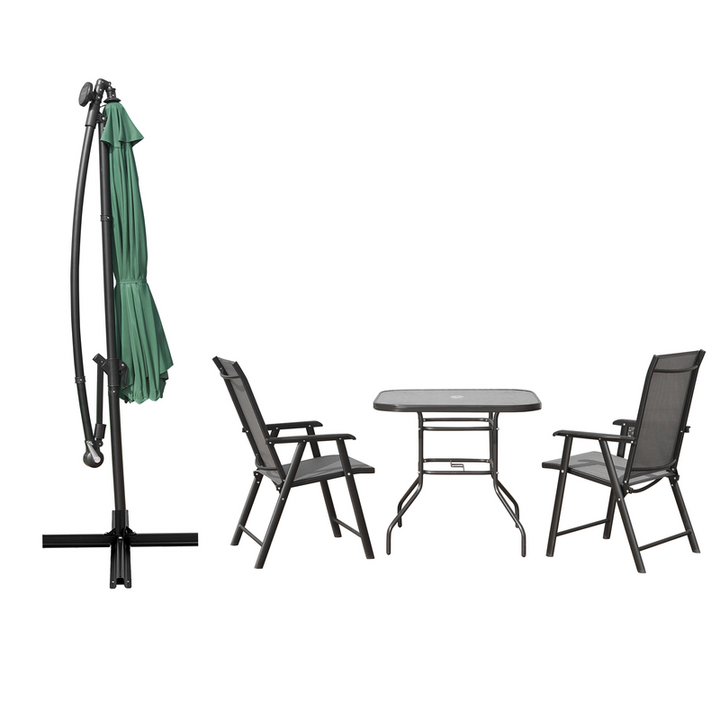 LeisureMod Willry Modern Outdoor 10 Ft Offset Cantilever Hanging Patio Umbrella with Solar Powered LED Green Closed.