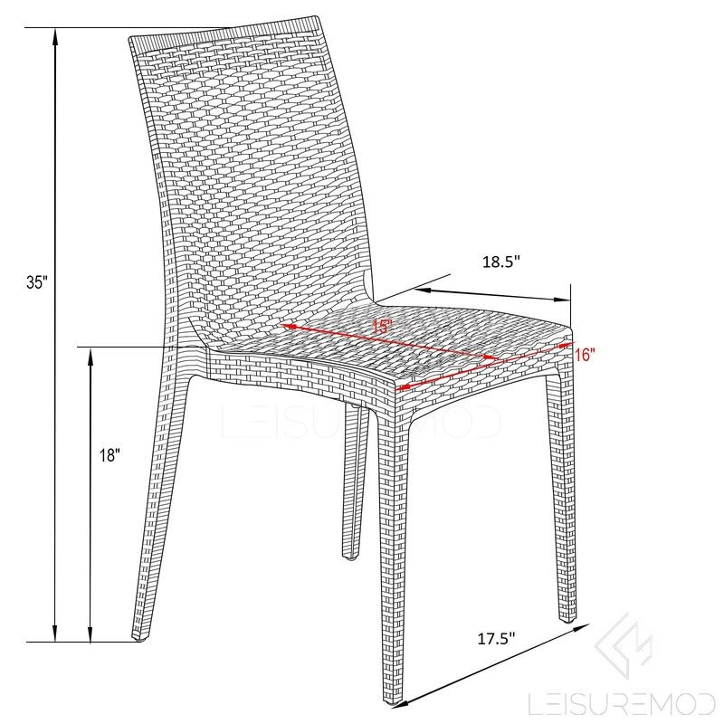 LeisureMod Weave Mace Indoor/Outdoor Dining Chair (Armless) White Dimensions.