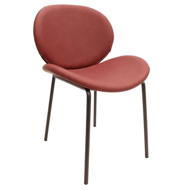 LeisureMod Servos Modern Dining Side Chair with Upholstered Faux Leather Seat and Powder Coated Iron Frame for Kitchen and Dining Room Bordeaux