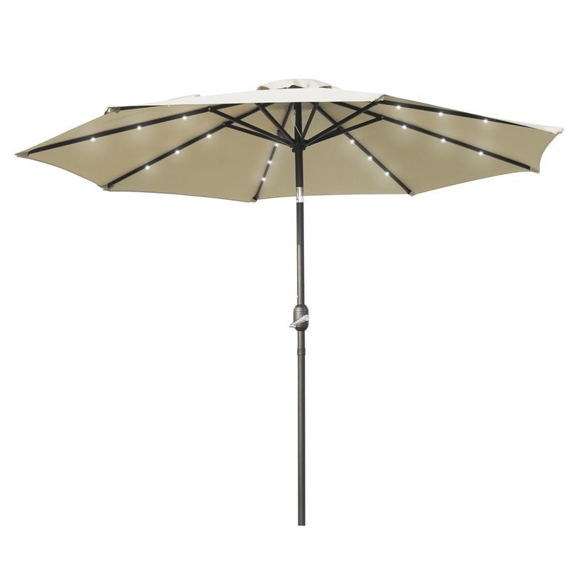 LeisureMod Sierra Outdoor Patio Umbrella with Base in Cream
