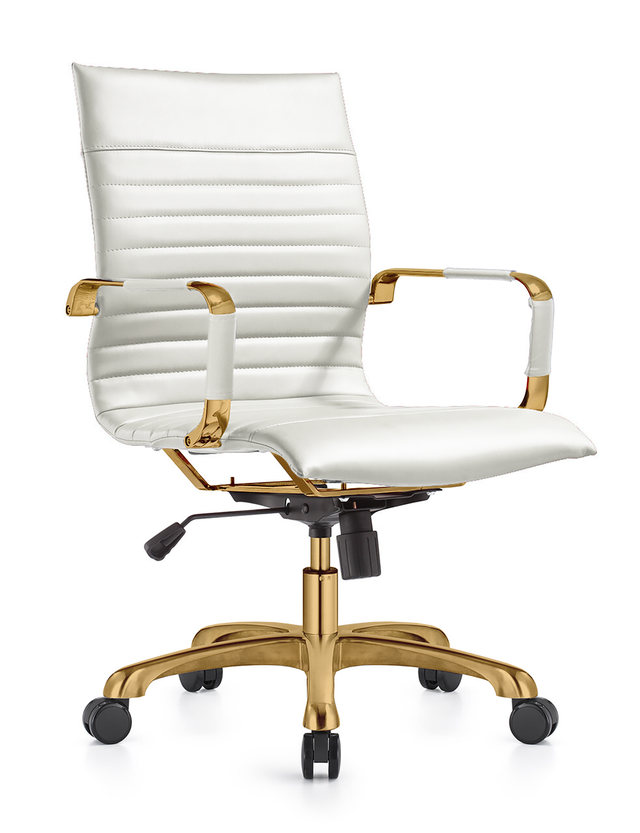 LeisureMod Harris Office Chair with Gold Frame White