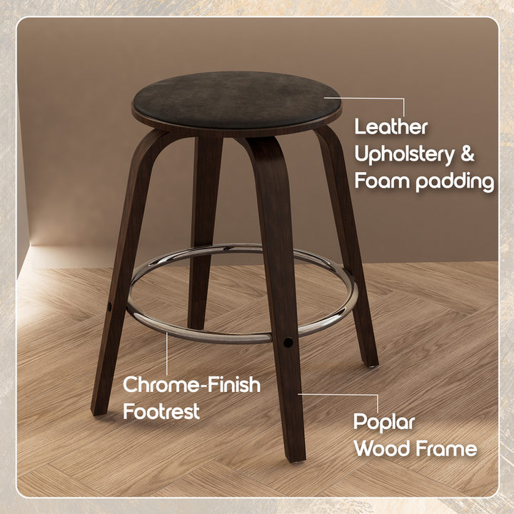 LeisureMod Wooden Counter Stool Pelya Collection Modern Style Walnut Glazed Color in Brown Description.