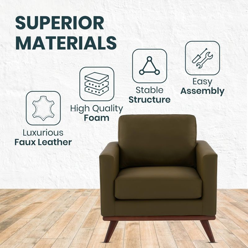 LeisureMod Chester Modern Faux Leather Accent Armchair in Green Leather Materials.