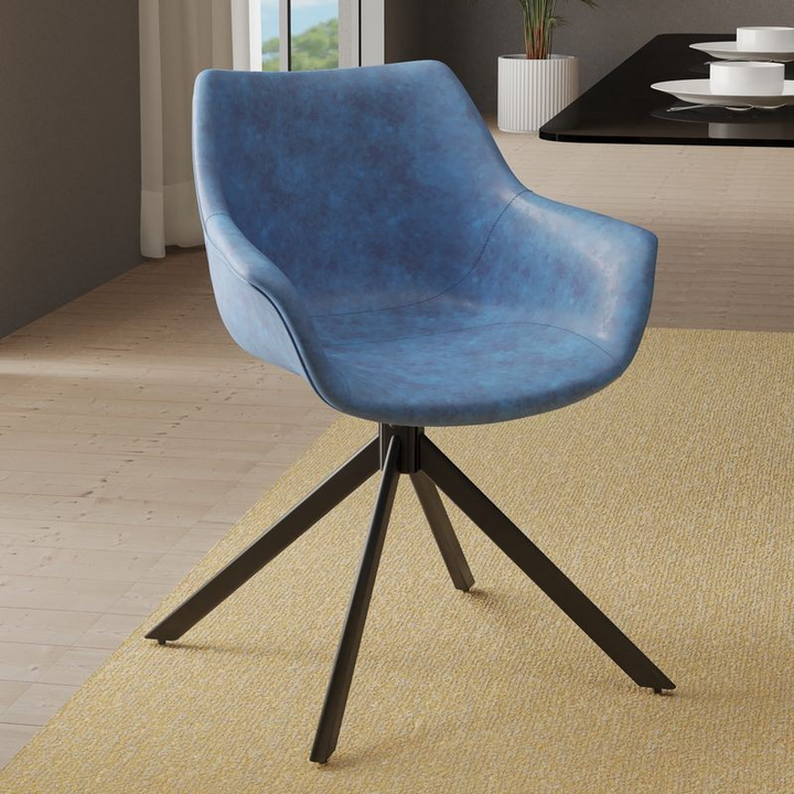 LeisureMod Markley Modern Leather Dining Swivel Armchair in Light Blue