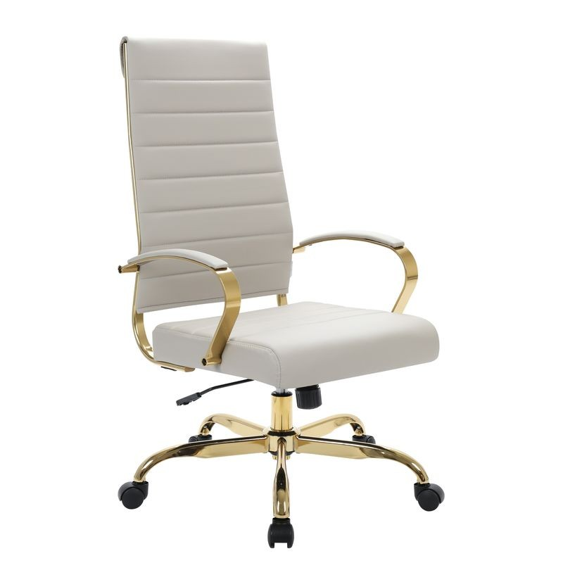 LeisureMod Benmar High-Back Leather Office Chair with Gold Frame Tan