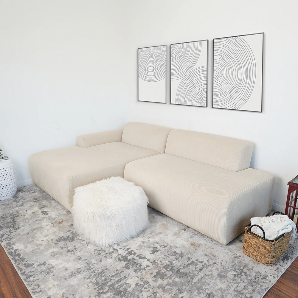 Mar Sectional Cream Corduroy Sofa (Left Facing) Photo.