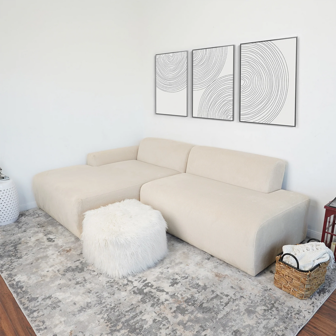 Mar Sectional Cream Corduroy Sofa (Left Facing) Photo.