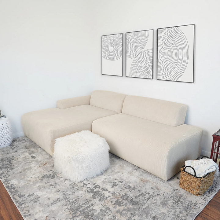 Mar Sectional Cream Corduroy Sofa (Left Facing) Photo.