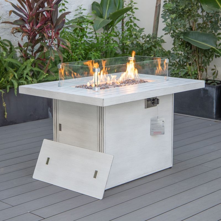 LeisureMod Chelsea Patio Modern Aluminum Propane Fire Pit Table Weathered Grey