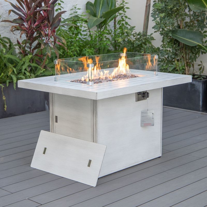LeisureMod Chelsea Patio Modern Aluminum Propane Fire Pit Table Weathered Grey