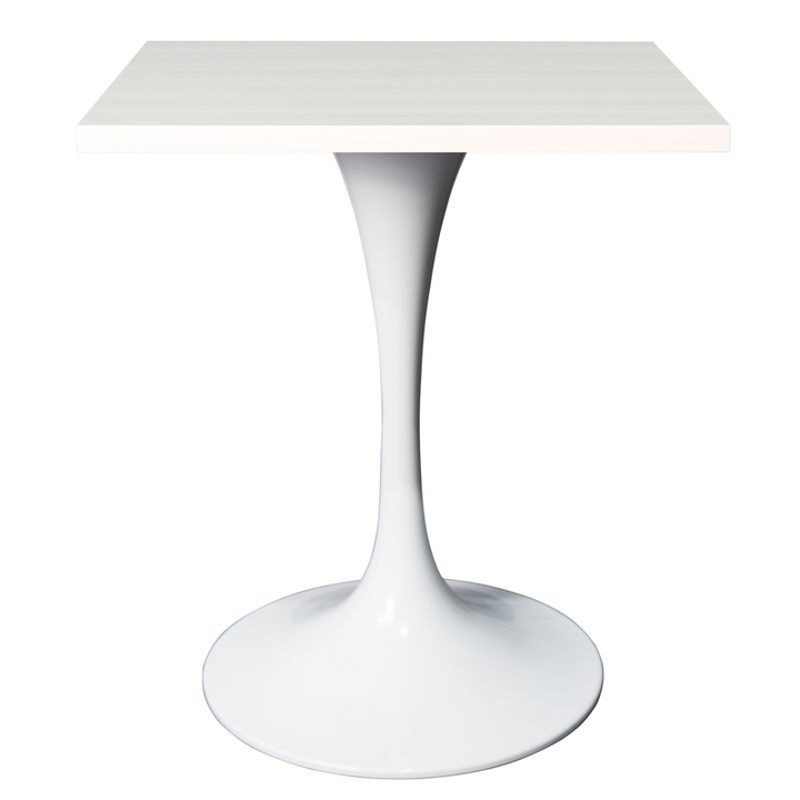 LeisureMod Verve Collection 24 Square Dining Table, White Base with Light Natural Wood MDF Top