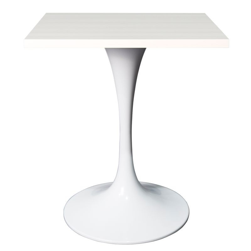 LeisureMod Verve Collection 24 Square Dining Table, White Base with Light Natural Wood MDF Top