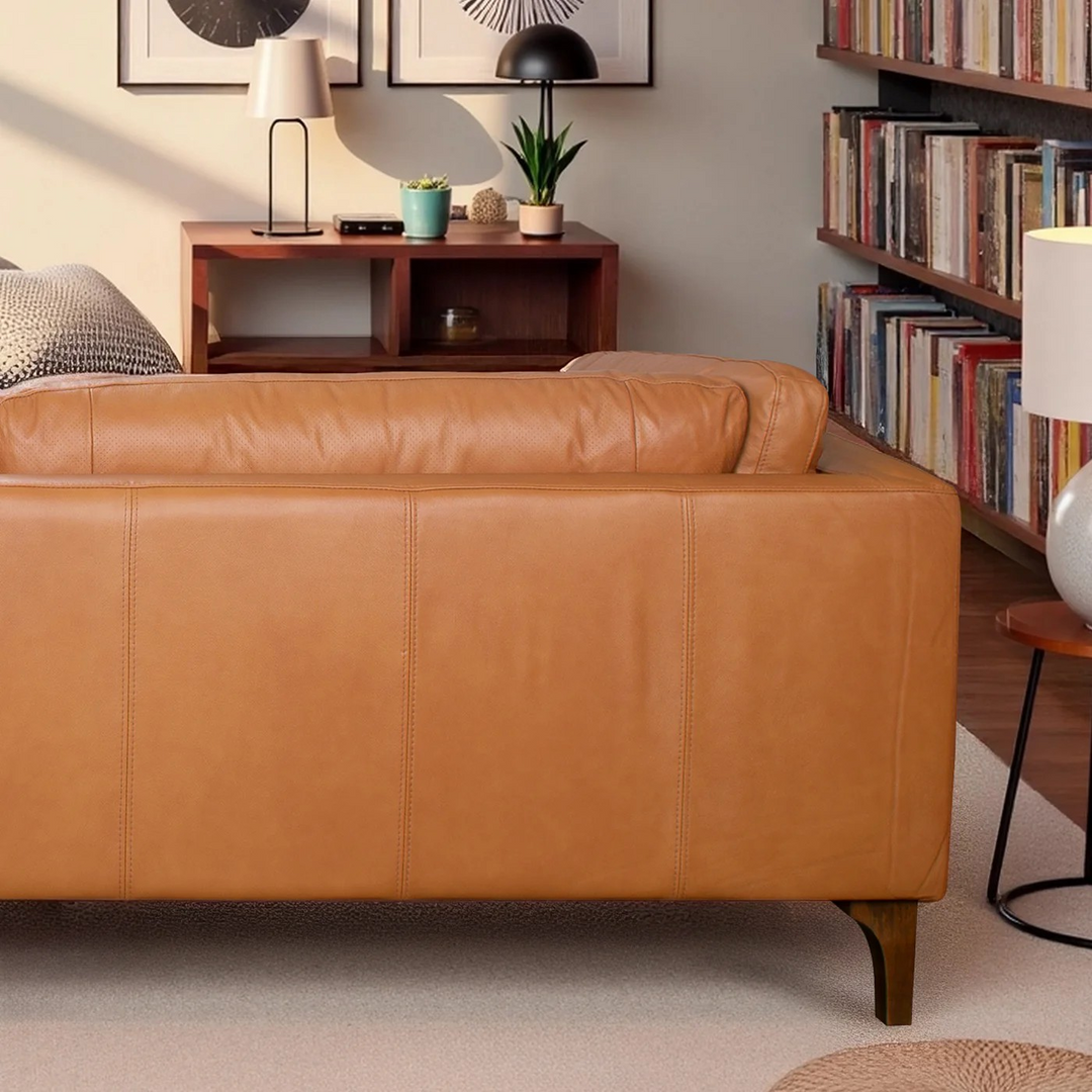 Bellrose Mid-Century Modern Genuine Leather Sofa Back View