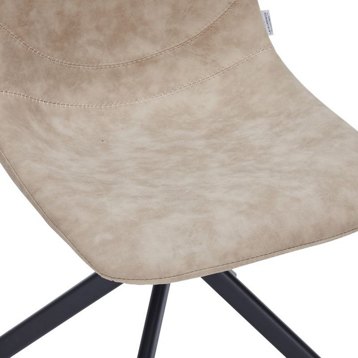 LeisureMod Markley Modern Leather Swivel Dining Chair with Metal Legs in Taupe Closeup.