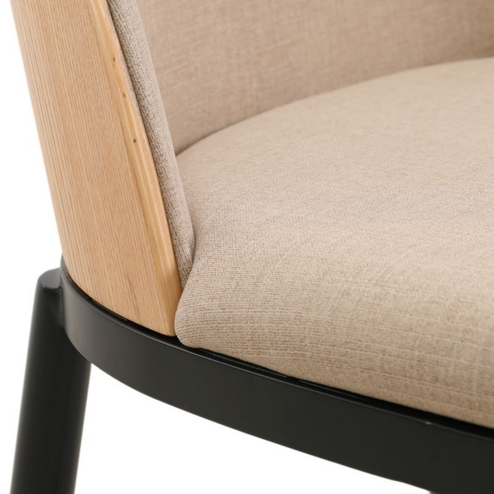 LeisureMod Tule Mid-Century Modern Dining Side Chair with Velvet Seat and Powder-Coated Natural Wood/Brown Zoomed In.