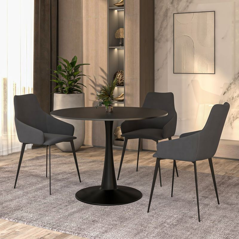 LeisureMod Bristol, 40" Round Dining Table in Black Base with Black Top in Room.