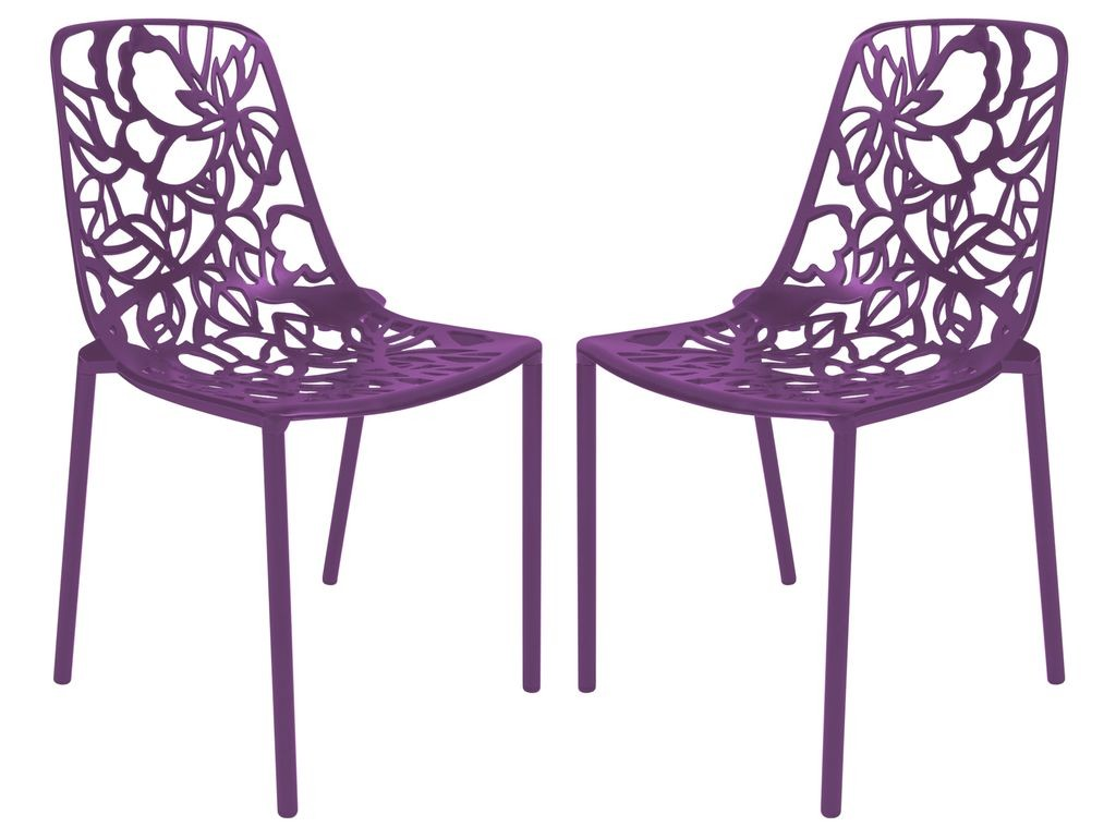LeisureMod Modern Devon Aluminum Chair, Set of 2 Purple Together