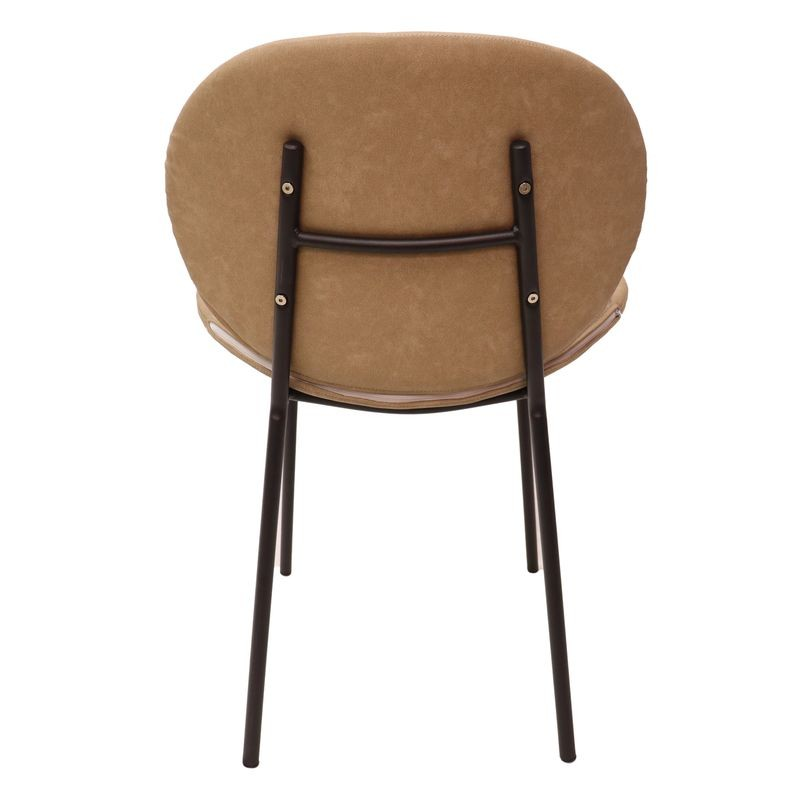 LeisureMod Servos Modern Dining Side Chair with Upholstered Faux Leather Seat and Powder Coated Iron Frame Sand Brown Back Photo.