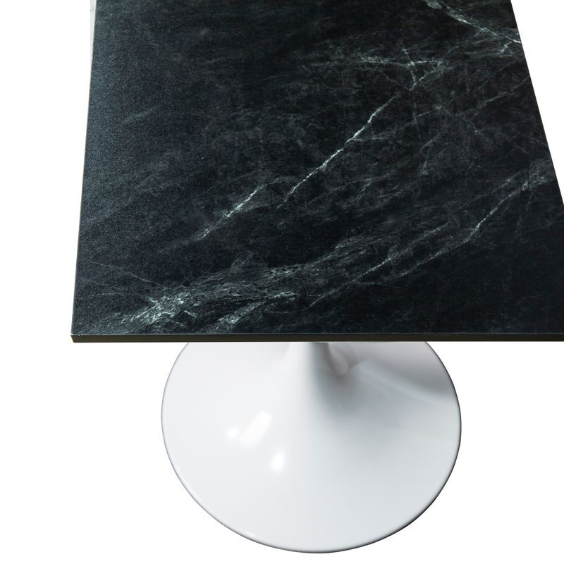 LeisureMod Verve Collection 24 Square Dining Table, White Base with Black MDF Top Tabletop.