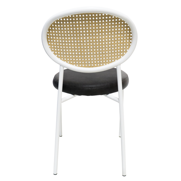 LeisureMod Euston Modern Wicker Dining Chair with White Frame and Leather Seat in Charcoal Set of 2 Back View.