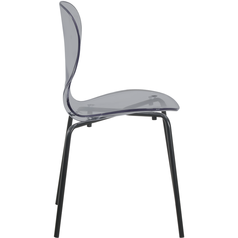 LeisureMod Modern Oyster Transparent Side Chair in Black Base set of 2 Black Side View.
