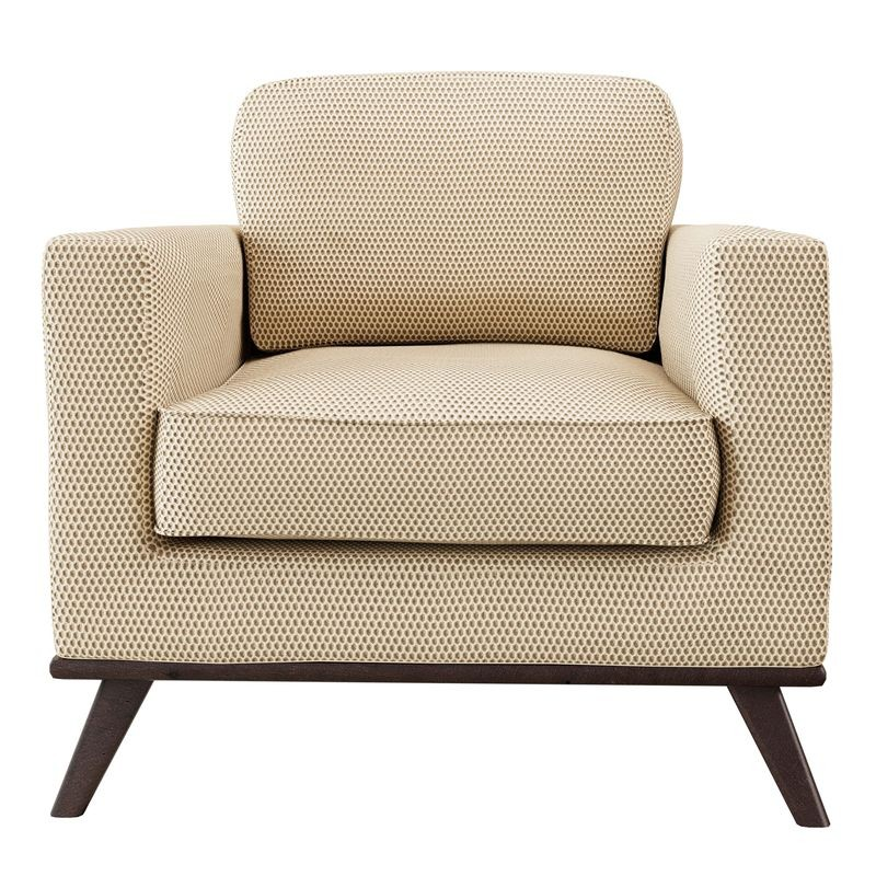 LeisureMod Chester Modern Faux Leather Accent Armchair in Beige Mesh Front View.