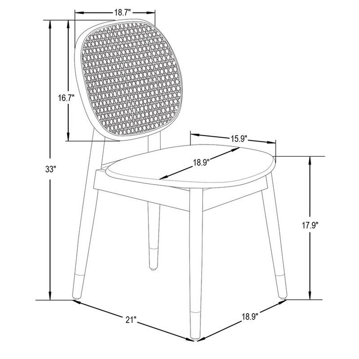 Technical drawing of a chair with dimensions labeled.