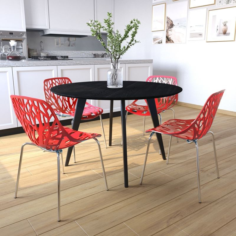 LeisureMod Modern Asbury Dining Chair w/ Chromed Legs Red with Background.