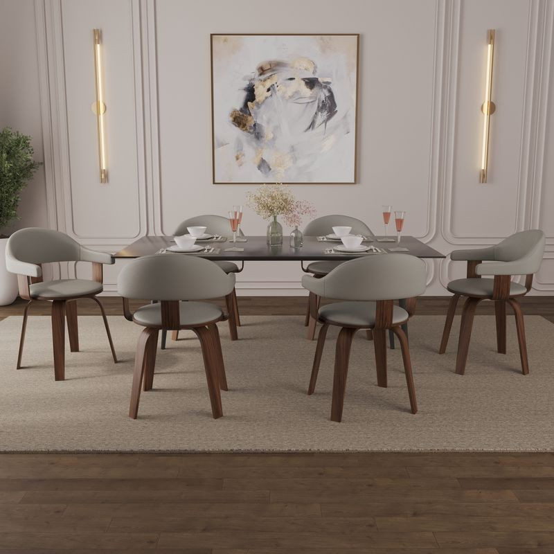 Modern Wooden Dining Chair with Walnut Color Frame in Grey from the Brivo Collection at Table.