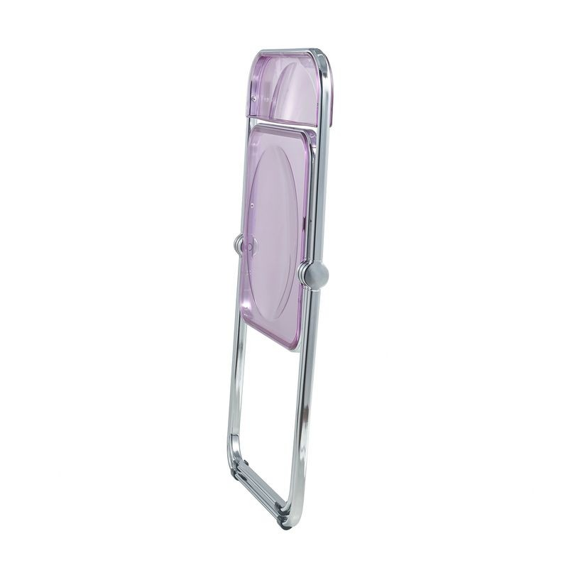 LeisureMod Lawrence Acrylic Folding Chair with Metal Frame Magenta Folded.