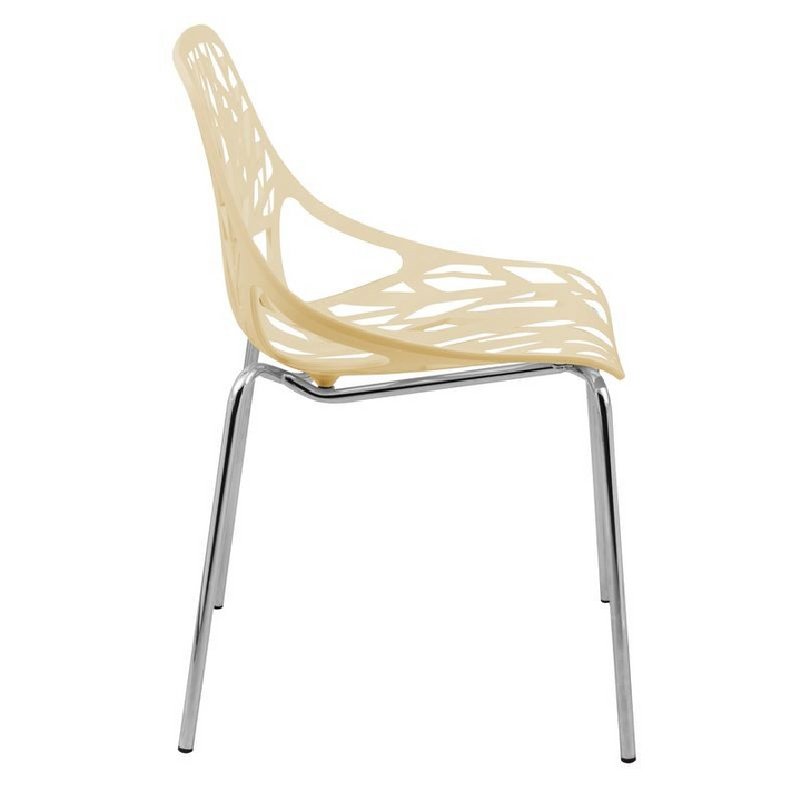 LeisureMod Modern Asbury Dining Chair w/ Chromed Legs Cream Side View.