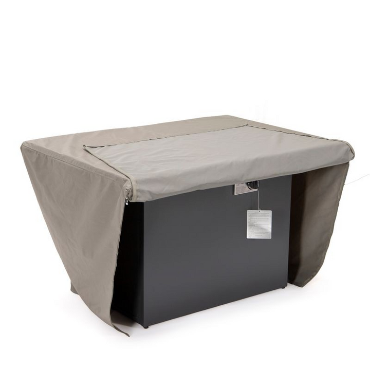 LeisureMod Chelsea Waterproof Fabric Rectangle Fire Pit Table Cover Brown Details.