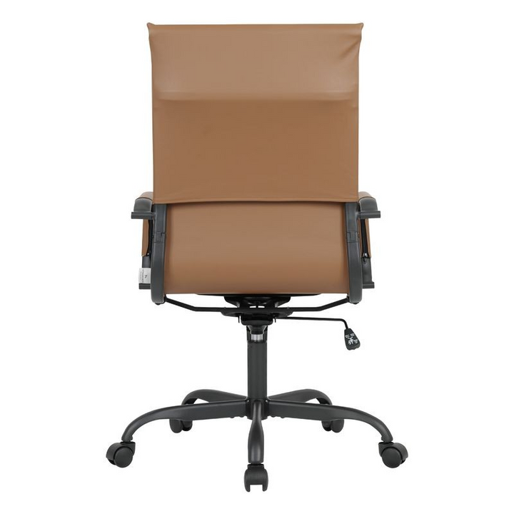 LeisureMod Harris Leather Home High-Back Office Chair in Light Brown with Black Frame Back View.