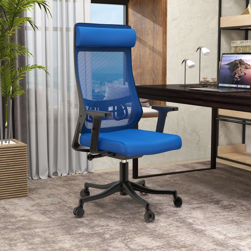 LeisureMod Office Dale Series Office Task Chair in Blue at Desk.