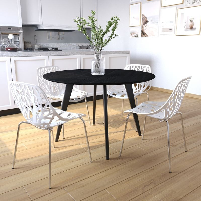 LeisureMod Modern Asbury Dining Chair w/ Chromed Legs, Set of 2 White